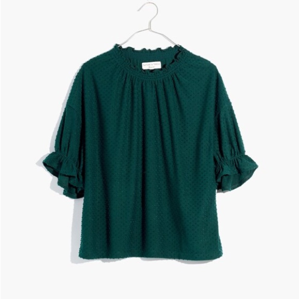 Madewell Clipdot Ruffle Top in Smoky Spruce